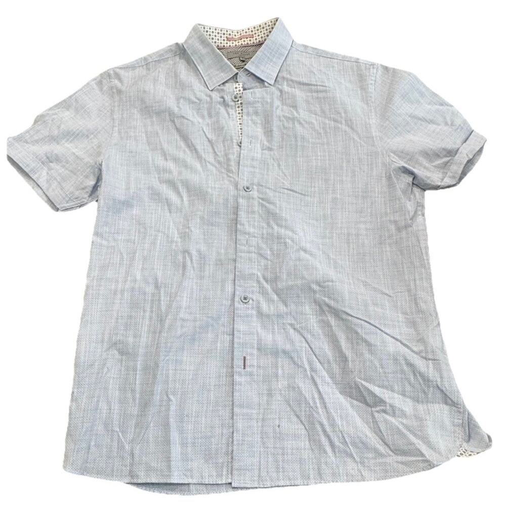 Ted Baker London Mens Shirt Size 5 XL Light Blue Textured Short Sleeve Cotton